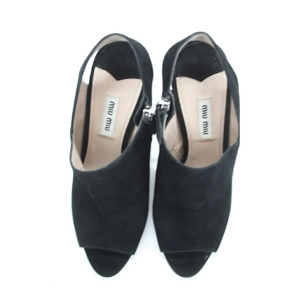 Miu Miu Black Suede Peep Toe Slingback Heel Pumps